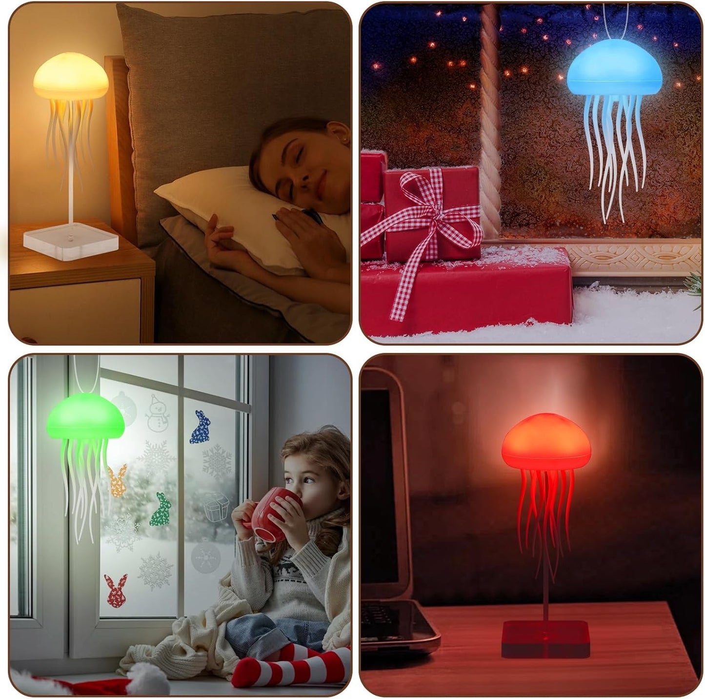 Jellyfish Lamp, Voice Control Jellyfish Lamp with Dancing Legs, RGB Gradient Jellyfish Bedside Lamp, Rechargeable Jellyfish Table Lamp with Touch Sensor, Christmas Gifts (Hanging + Base)